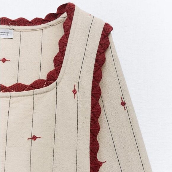 Zara Striped Linen Blend Dress With Knit Trim - Picture 3 of 7